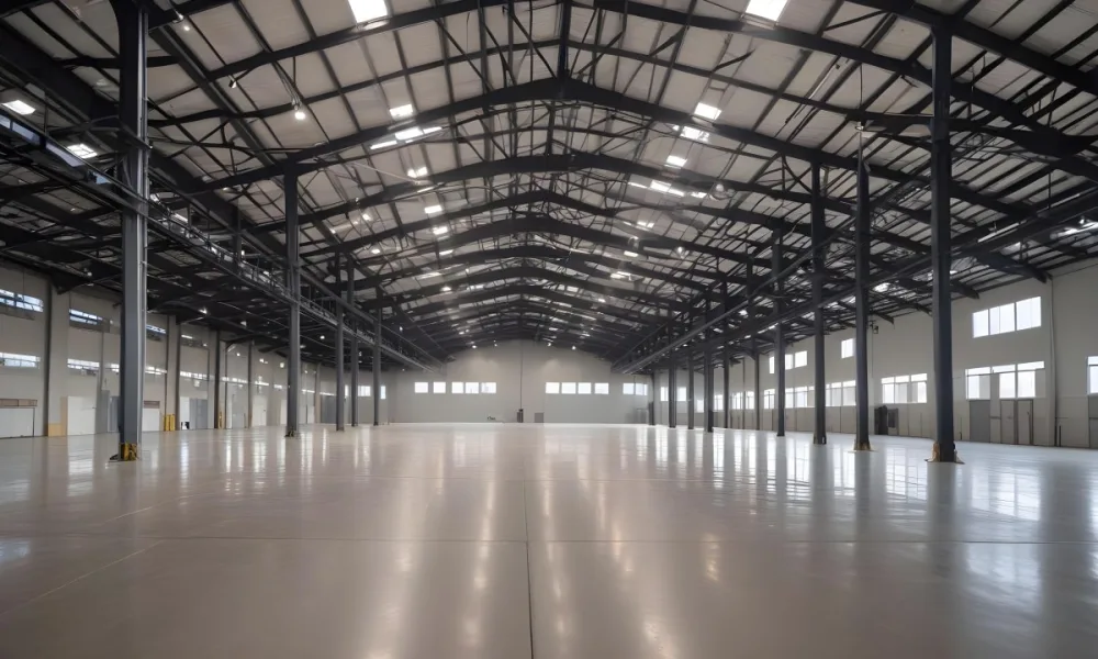 A Large Empty Industrial Warehouse With A High Ceiling Metal Floor And Metal Truss Structure 2 77cb