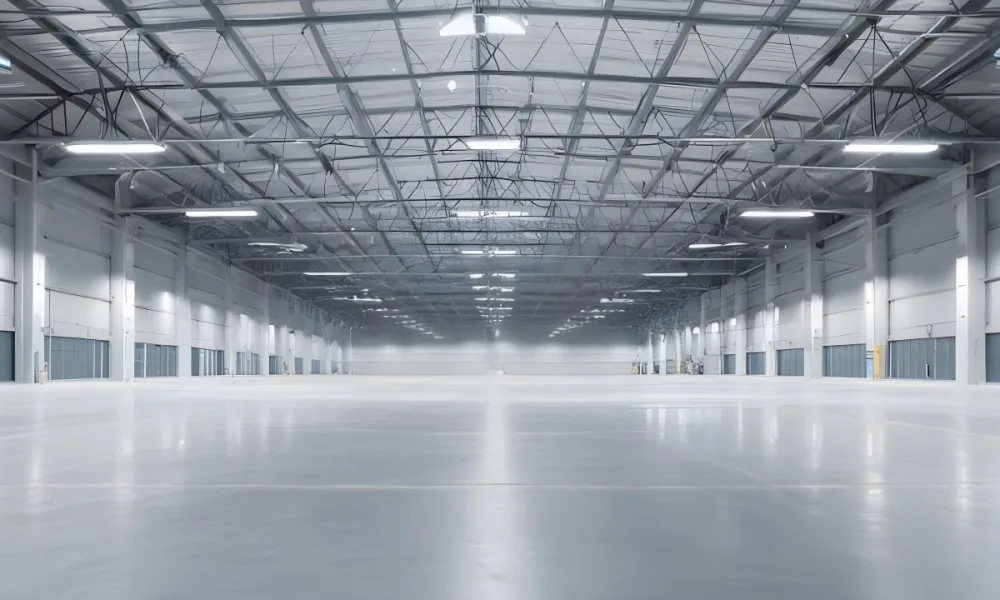 A Large Empty Industrial Warehouse With A High Ceiling Metal Floor And Metal Truss Structure 20 B1d8