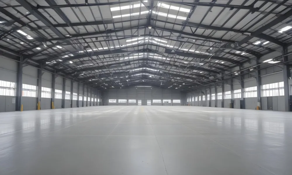 A Large Empty Industrial Warehouse With A High Ceiling Metal Floor And Metal Truss Structure 7 Cd7c