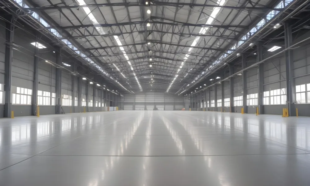 A Large Empty Industrial Warehouse With A High Ceiling Metal Floor And Metal Truss Structure 8 F291
