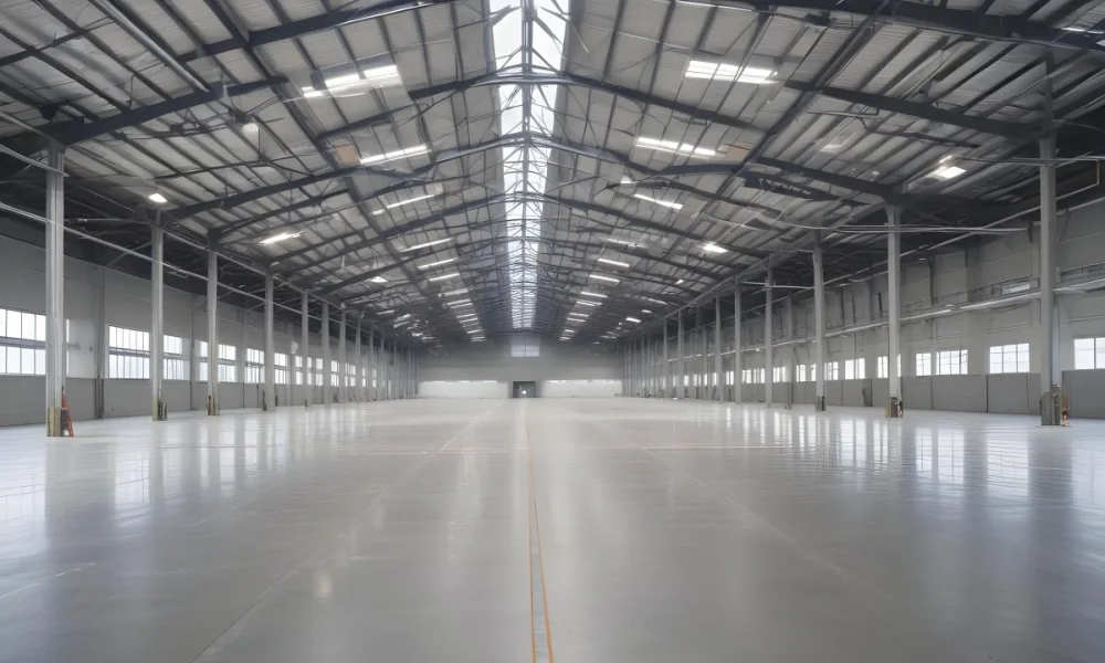 A Large Empty Industrial Warehouse With A High Ceiling Metal Floor And Metal Truss Structure 9 4e75