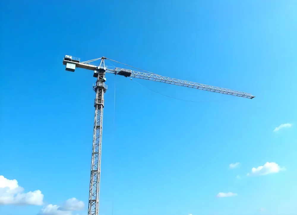 A Large Yellow Construction Crane Against A Bright Blue Sky 4 1a23
