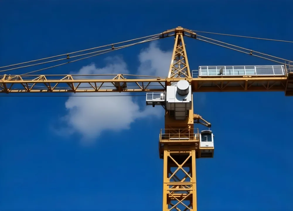 A Large Yellow Construction Crane Against A Bright Blue Sky 5 624c