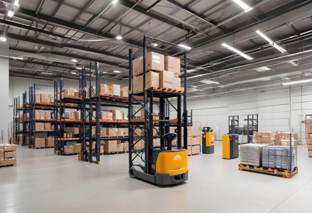 A Modern Warehouse Interior With Industrial Shelving Forklifts And Overhead Lighting 17 6d34