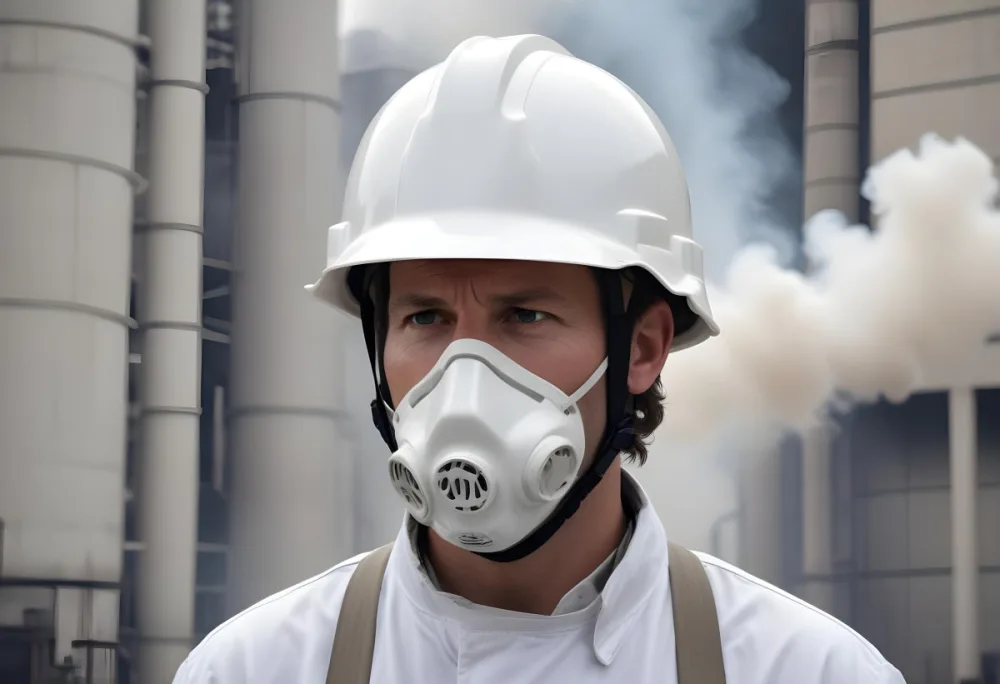 A White Man 40 Years Old With A White Helmet And White Uniform Looking At A Factory With Smoke Coming Out Of The Chimneys 11 Bc70