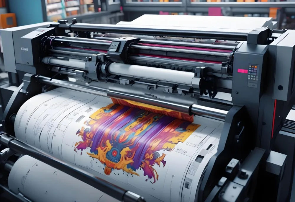 An Offset Printing Machine In Operation With Vibrant Colors And Intricate Details Set Against A Backdrop Of A Busy Print Shop 19 B0e2