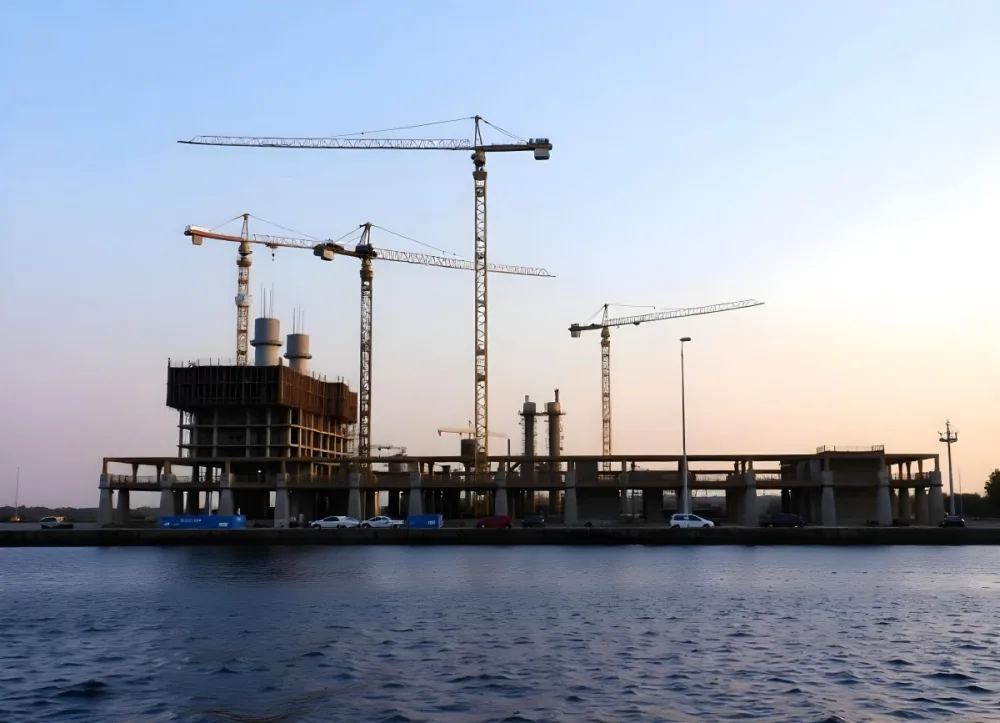 Construction Site With Multiple Cranes And Buildings Under Construction Near A Body Of Water 12 Fa37