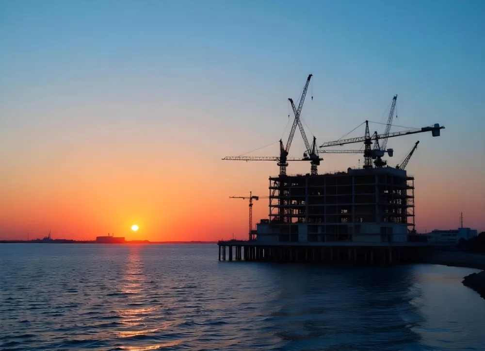 Construction Site With Multiple Cranes And Buildings Under Construction Near A Body Of Water 3 B7f0