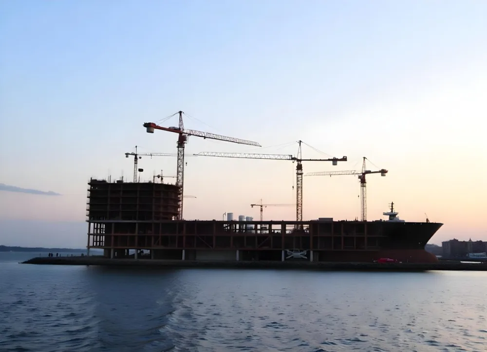 Construction Site With Multiple Cranes And Buildings Under Construction Near A Body Of Water 7 Ccf9