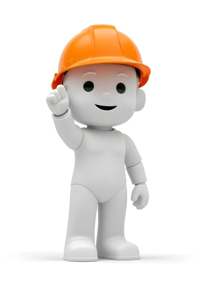 Minimal Soft Studio Light Photography A Small Stylized Humanoid Figure With A Smooth Featureless Surface Wearing An Orange Construction Helmet The Figure Is Standing Upright With One Hand Raised In A Waving Gesture 23 8bbd