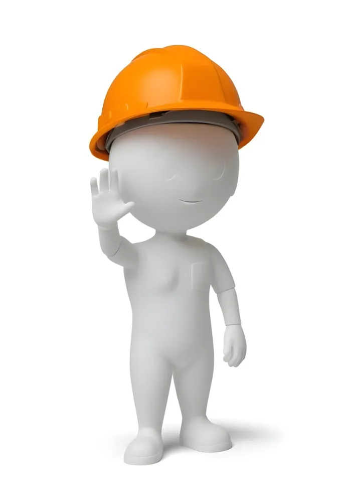 Minimal Soft Studio Light Photography A Small Stylized Humanoid Figure With A Smooth Featureless Surface Wearing An Orange Construction Helmet The Figure Is Standing Upright With One Hand Raised In A Waving Gesture 4 4afc