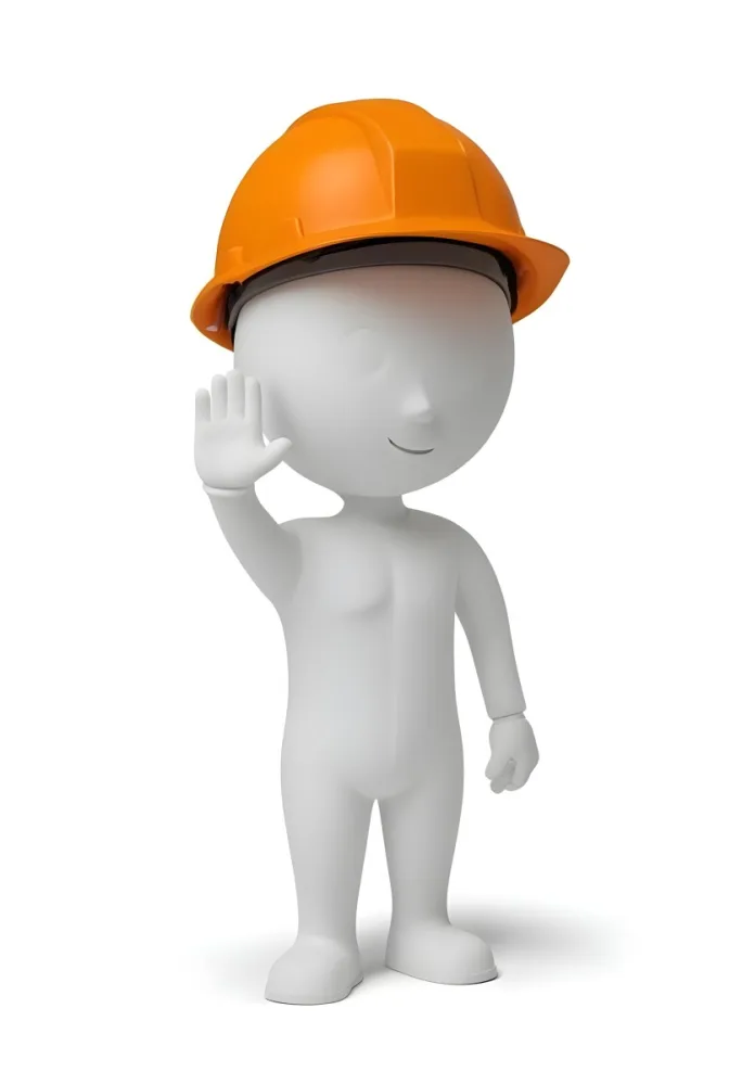 Minimal Soft Studio Light Photography A Small Stylized Humanoid Figure With A Smooth Featureless Surface Wearing An Orange Construction Helmet The Figure Is Standing Upright With One Hand Raised In A Waving Gesture 7 Afc0