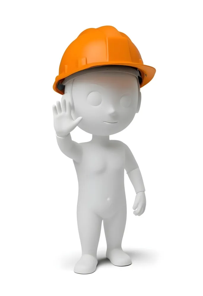 Minimal Soft Studio Light Photography A Small Stylized Humanoid Figure With A Smooth Featureless Surface Wearing An Orange Construction Helmet The Figure Is Standing Upright With One Hand Raised In A Waving Gesture 8 0328