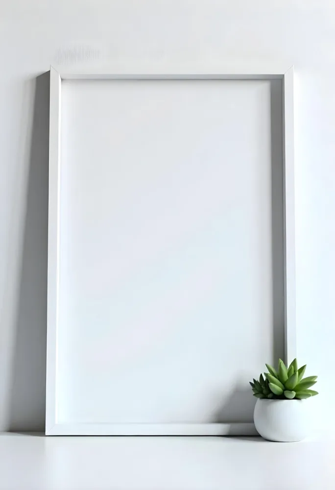 A Blank Black Canvas With A White Frame Two Small Succulent Plants And A White Wall Background 59 7975