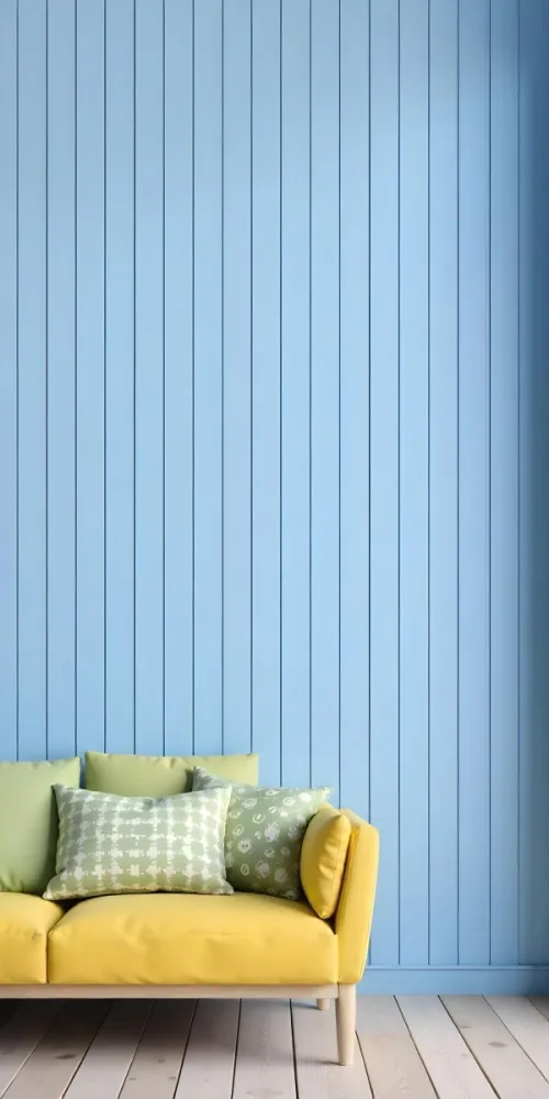 A Blue Wooden Wall With Vertical Planks A Cushions In The Foreground 5 2dcf