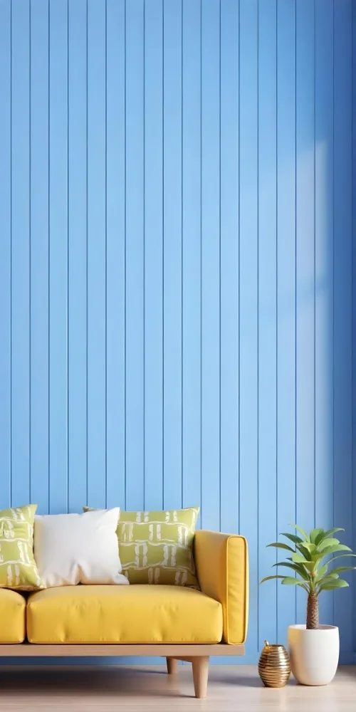 A Blue Wooden Wall With Vertical Planks A Cushions In The Foreground 6 A561