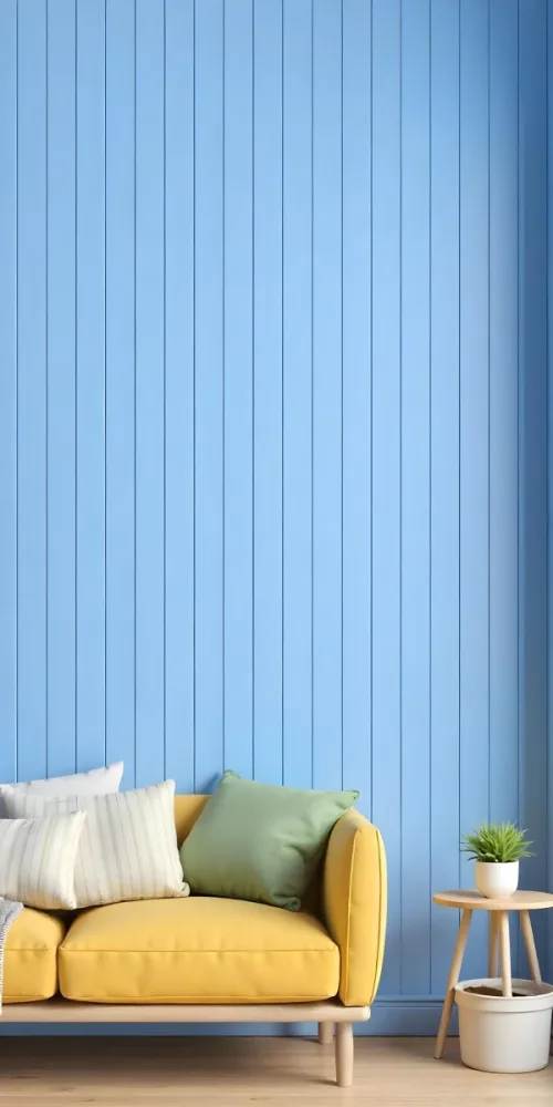 A Blue Wooden Wall With Vertical Planks A Cushions In The Foreground 8 0da1