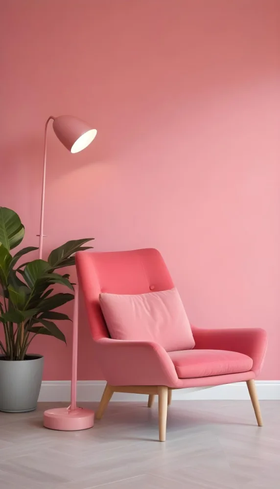 A Pink Armchair With A Potted Plant And A Pink Lamp In A Pink Room 3 3ca4