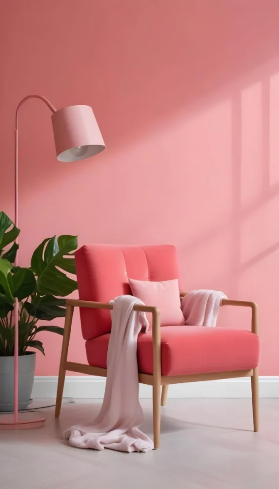 A Pink Armchair With A Potted Plant And A Pink Lamp In A Pink Room 9 Acbf