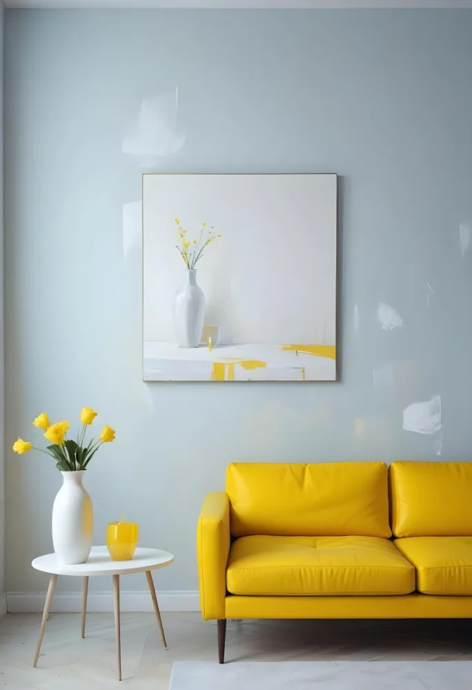 A Wooden Console Table With Two Drawers A White Candle And A Plant In A Golden Pot Against A White Wall 10 5380