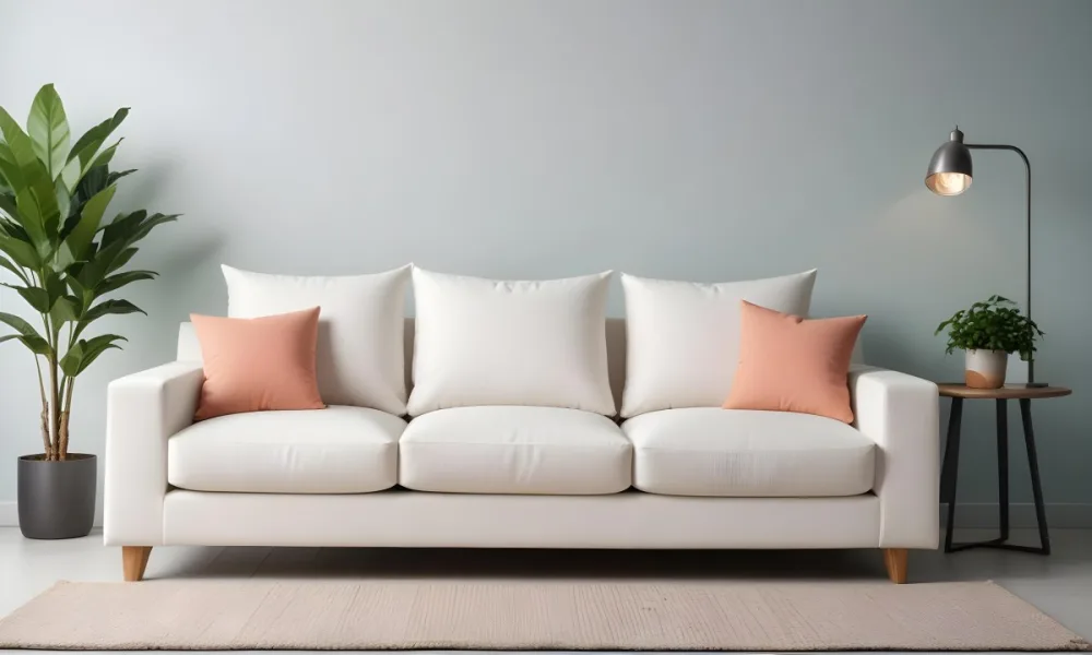 Minimal Soft Studio Light Photography A White Modern Sofa With Several Throw Pillows In A Minimalist Living Room Setting High Detail Solid Bold Color Background 12 4eee
