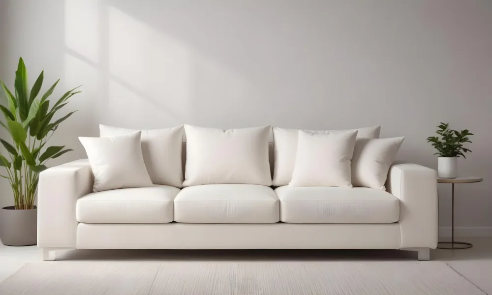 Minimal Soft Studio Light Photography A White Modern Sofa With Several Throw Pillows In A Minimalist Living Room Setting High Detail Solid Bold Color Background 13 Ea84
