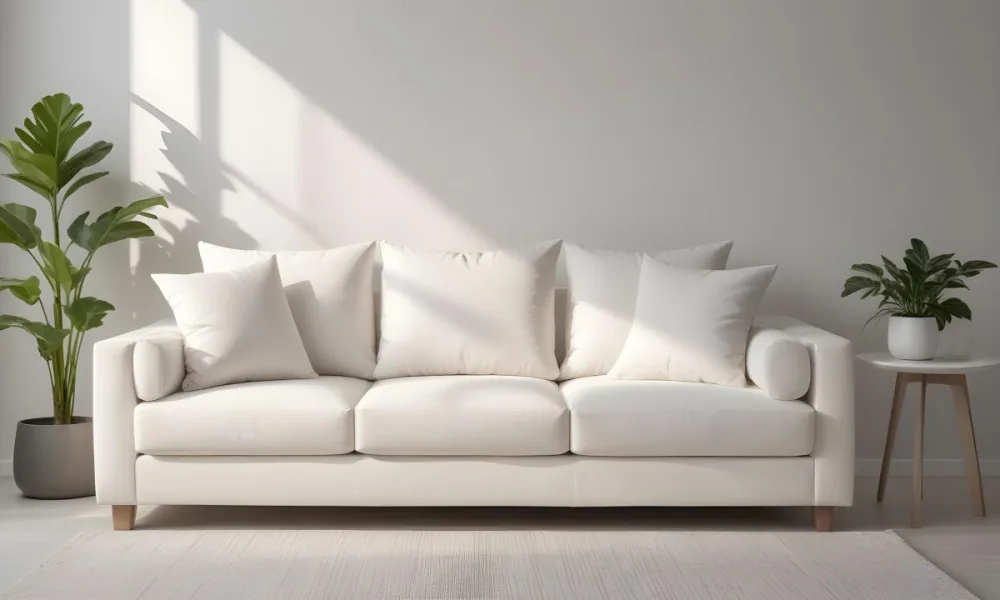 Minimal Soft Studio Light Photography A White Modern Sofa With Several Throw Pillows In A Minimalist Living Room Setting High Detail Solid Bold Color Background 14 260f