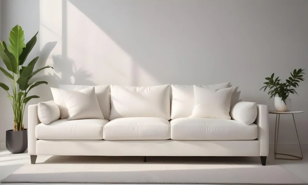 Minimal Soft Studio Light Photography A White Modern Sofa With Several Throw Pillows In A Minimalist Living Room Setting High Detail Solid Bold Color Background 15 62b7