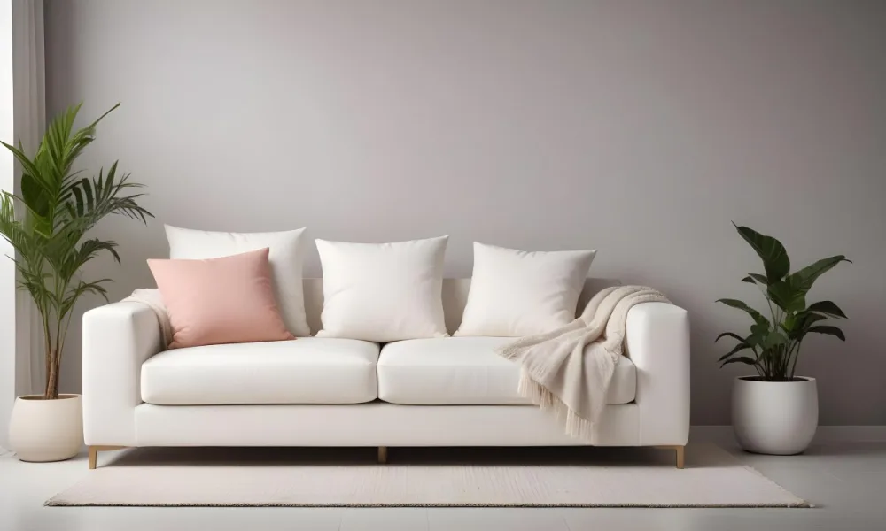 Minimal Soft Studio Light Photography A White Modern Sofa With Several Throw Pillows In A Minimalist Living Room Setting High Detail Solid Bold Color Background 16 60dc