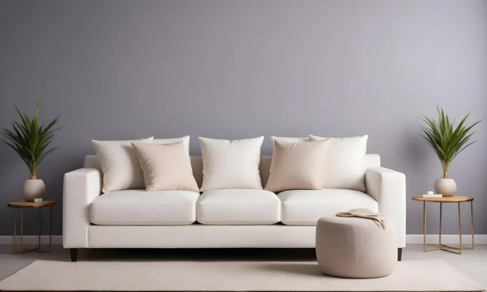 Minimal Soft Studio Light Photography A White Modern Sofa With Several Throw Pillows In A Minimalist Living Room Setting High Detail Solid Bold Color Background 4 Bbae