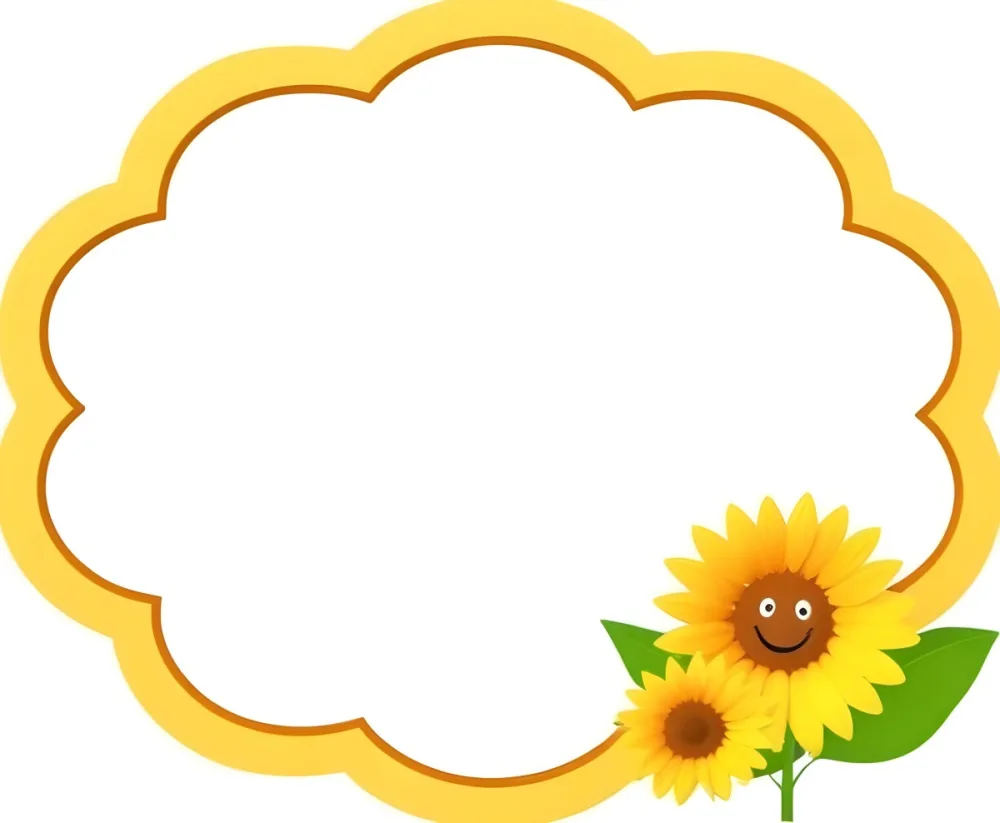 3d Model A Blank Cloud Shaped Frame With A Yellow Outline Featuring Two Cheerful Sunflowers With Smiling Faces And Green Leaves At The Bottom Right Corner The Background Is White Figure Octane Render Volumetric Hi 18 548c