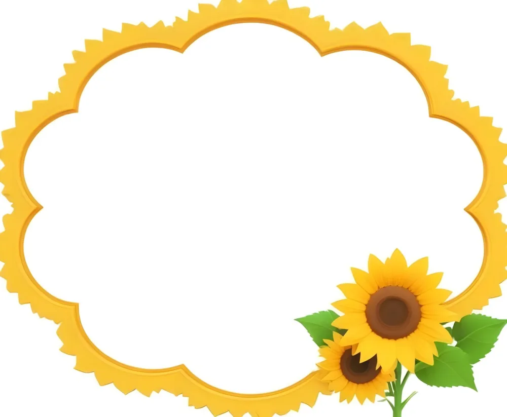 3d Model A Blank Cloud Shaped Frame With A Yellow Outline Featuring Two Cheerful Sunflowers With Smiling Faces And Green Leaves At The Bottom Right Corner The Background Is White Figure Octane Render Volumetric Hi 33 522c