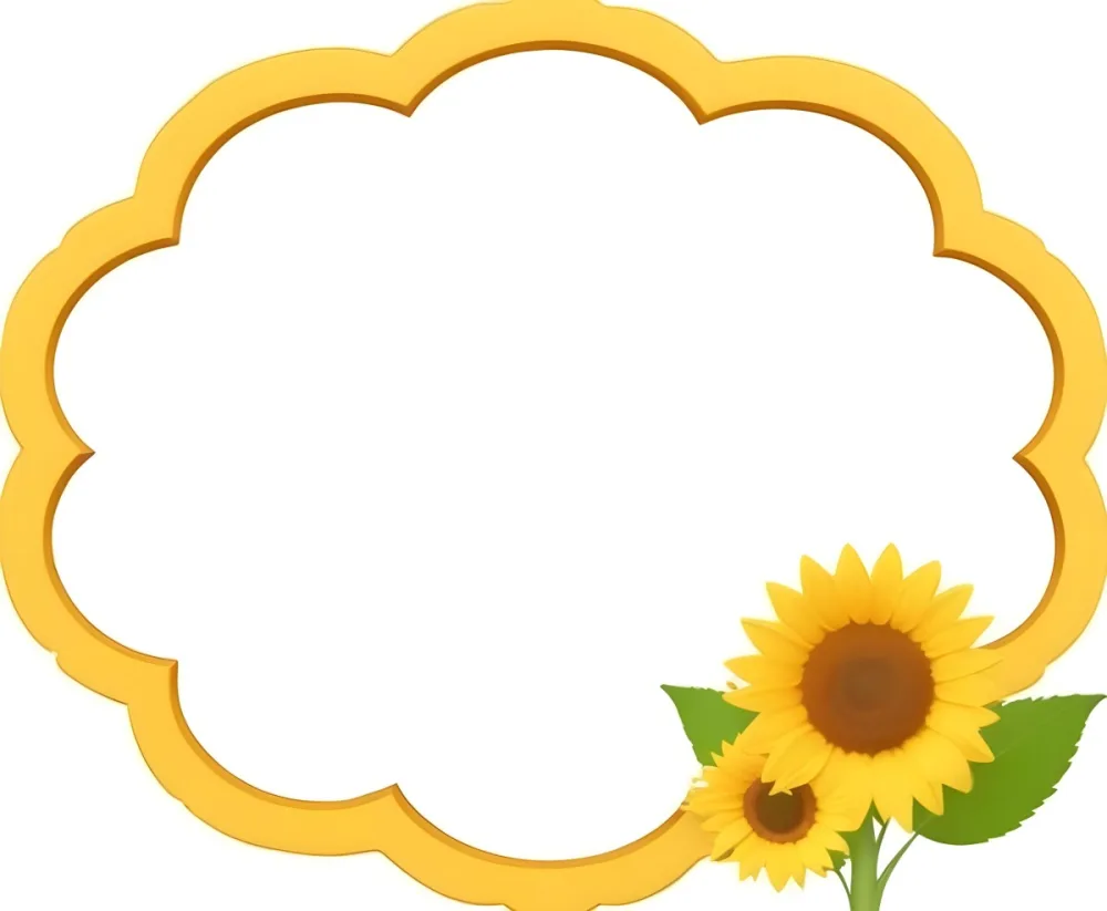 3d Model A Blank Cloud Shaped Frame With A Yellow Outline Featuring Two Cheerful Sunflowers With Smiling Faces And Green Leaves At The Bottom Right Corner The Background Is White Figure Octane Render Volumetric Hi 35 3e74