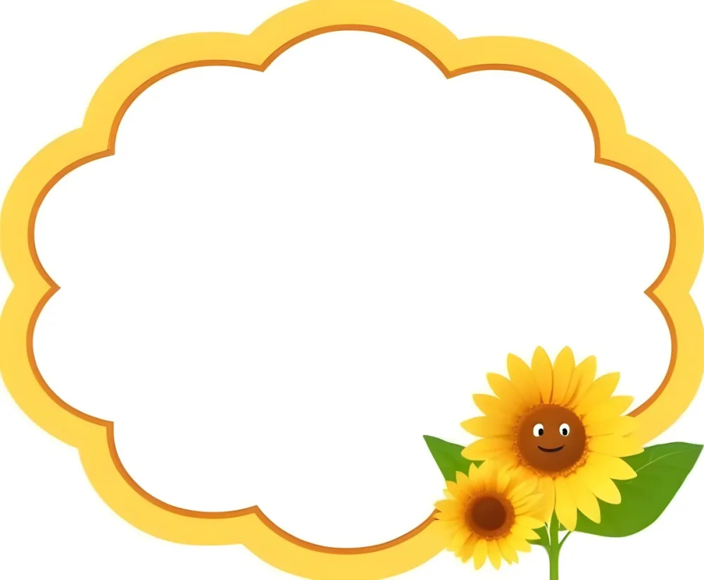 3d Model A Blank Cloud Shaped Frame With A Yellow Outline Featuring Two Cheerful Sunflowers With Smiling Faces And Green Leaves At The Bottom Right Corner The Background Is White Figure Octane Render Volumetric Hi 4 920d
