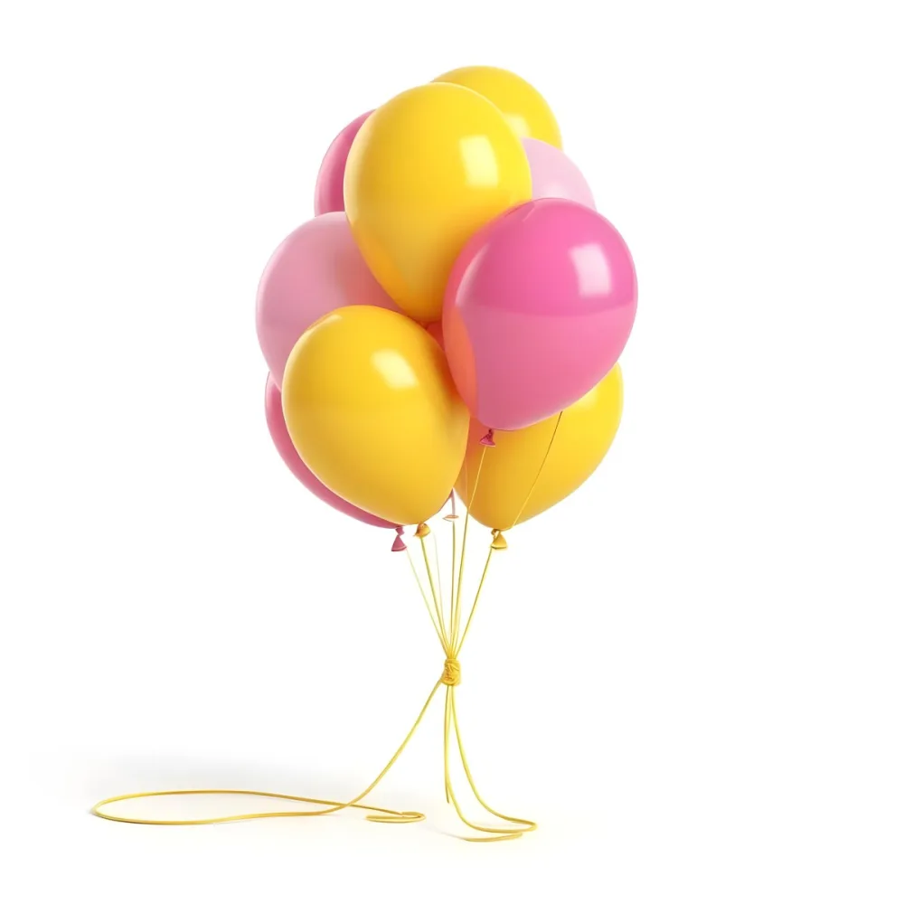 3d Model A Bunch Of Yellow And Pink Balloons Tied Together With Yellow Strings Isolated On A Yellow Background Minimalist Clean Bright Figure Octane Render Volumetric Highly Detailed Videogame Aesthetic 10 D82b