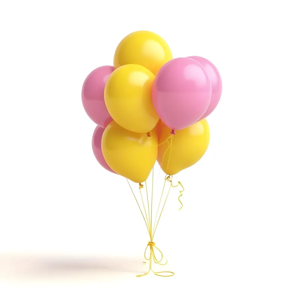 3d Model A Bunch Of Yellow And Pink Balloons Tied Together With Yellow Strings Isolated On A Yellow Background Minimalist Clean Bright Figure Octane Render Volumetric Highly Detailed Videogame Aesthetic 11 8451