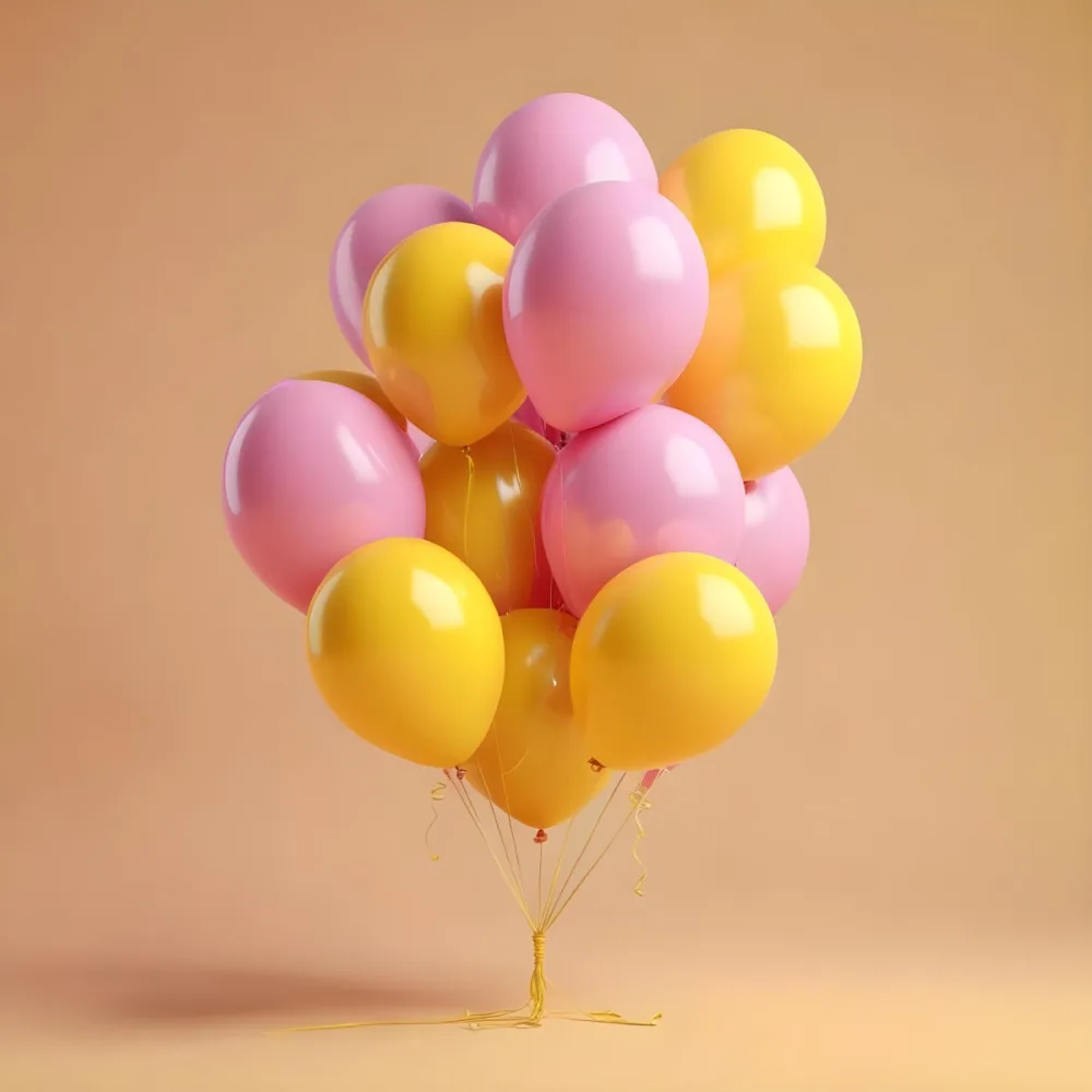 3d Model A Bunch Of Yellow And Pink Balloons Tied Together With Yellow Strings Isolated On A Yellow Background Minimalist Clean Bright Figure Octane Render Volumetric Highly Detailed Videogame Aesthetic 17 1c6a