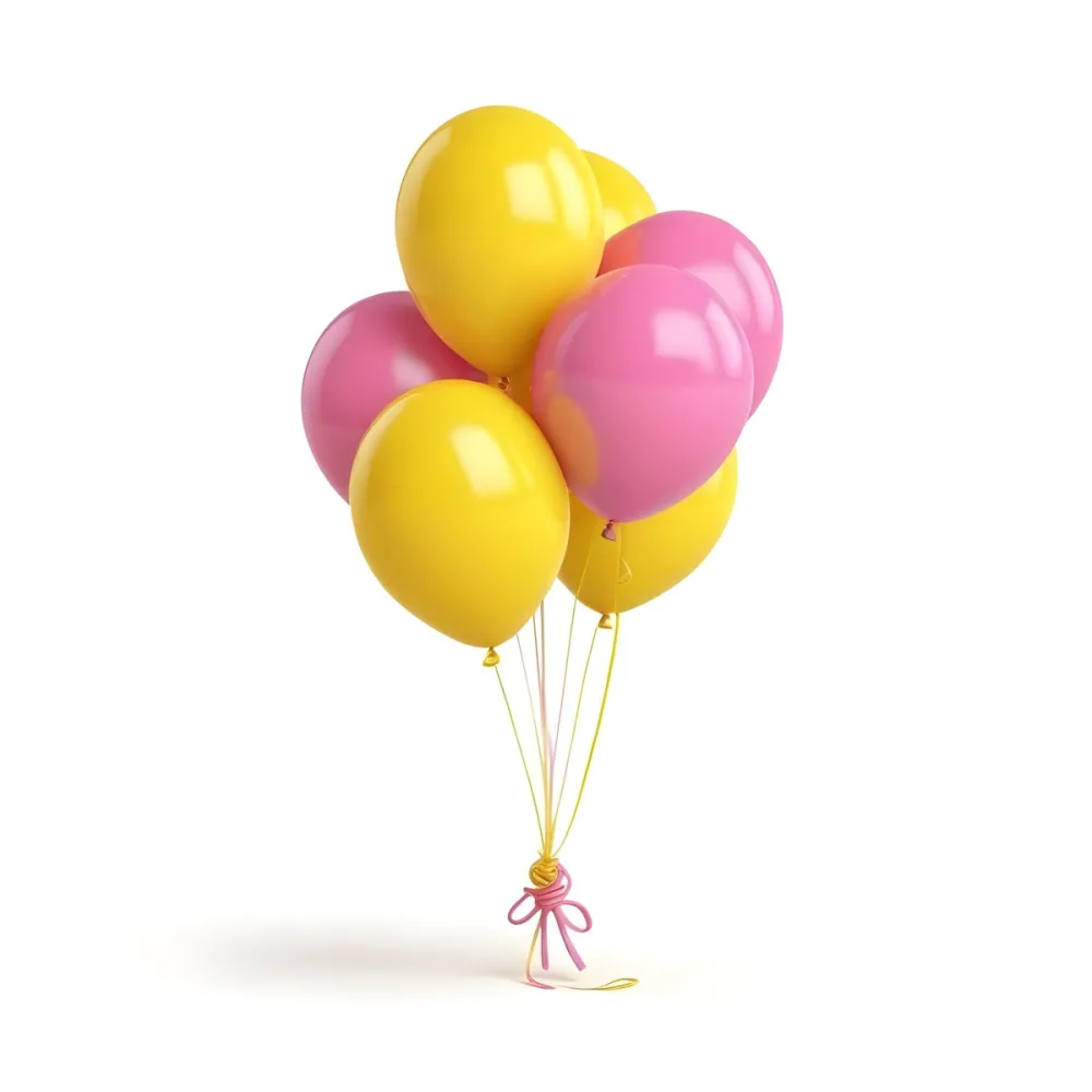 3d Model A Bunch Of Yellow And Pink Balloons Tied Together With Yellow Strings Isolated On A Yellow Background Minimalist Clean Bright Figure Octane Render Volumetric Highly Detailed Videogame Aesthetic 22 D65f