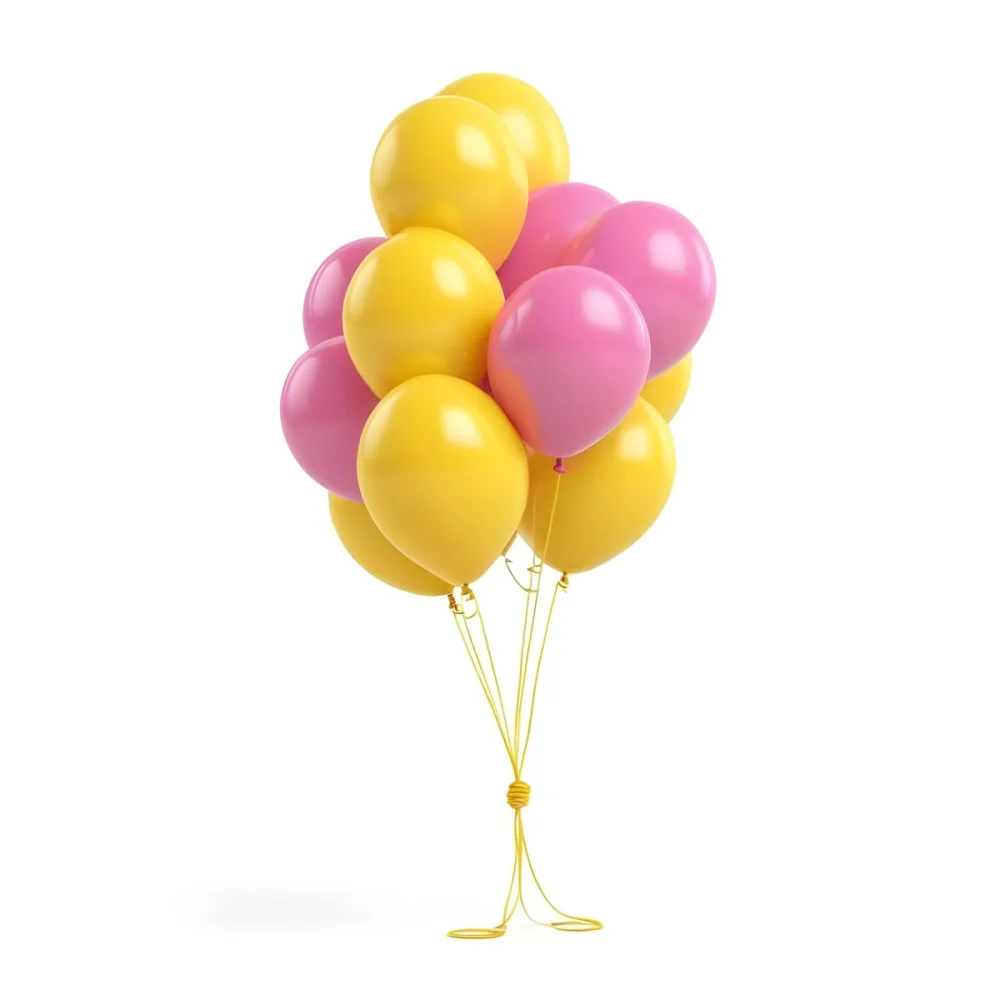 3d Model A Bunch Of Yellow And Pink Balloons Tied Together With Yellow Strings Isolated On A Yellow Background Minimalist Clean Bright Figure Octane Render Volumetric Highly Detailed Videogame Aesthetic 25 C3e6
