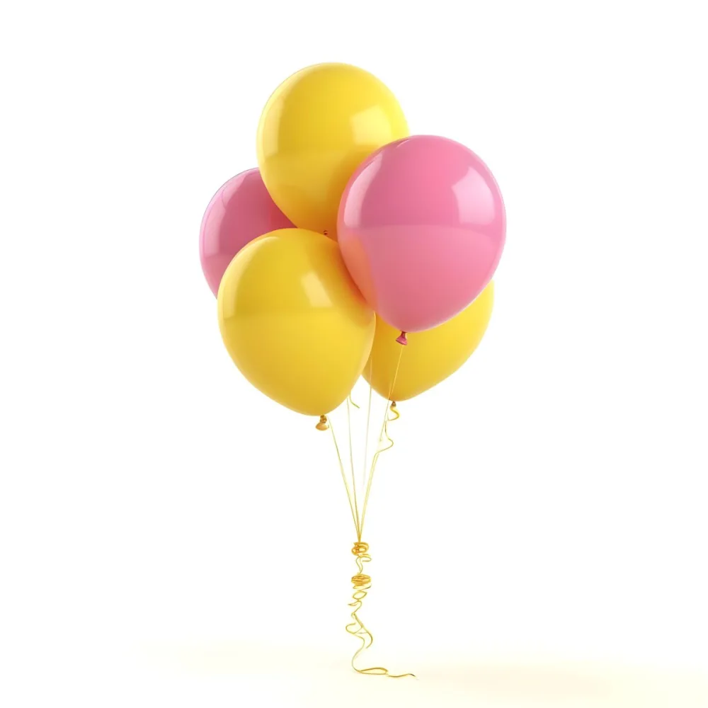 3d Model A Bunch Of Yellow And Pink Balloons Tied Together With Yellow Strings Isolated On A Yellow Background Minimalist Clean Bright Figure Octane Render Volumetric Highly Detailed Videogame Aesthetic 3 8598
