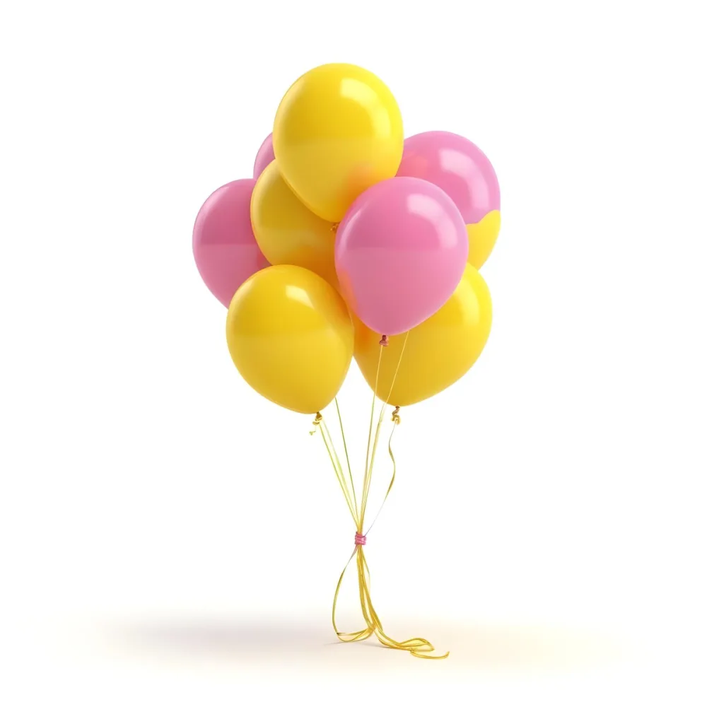 3d Model A Bunch Of Yellow And Pink Balloons Tied Together With Yellow Strings Isolated On A Yellow Background Minimalist Clean Bright Figure Octane Render Volumetric Highly Detailed Videogame Aesthetic 4 Fedb