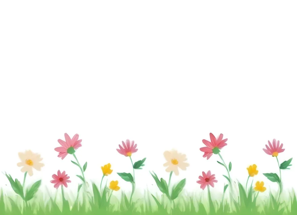 3d Model A Colorful Border Of Various Flowers Including Pink Blooms Set Against A Yellow Background With Green Grass At The Bottom Figure Octane Render Volumetric Highly Detailed Videogame Aesthetic 7 E637