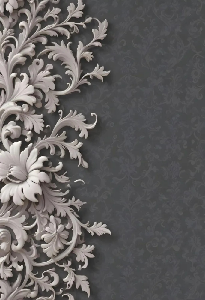 3d Model A Decorative Gray And White Damask Pattern With Ornate Floral And Scroll Designs Figure Octane Render Volumetric Highly Detailed Videogame Aesthetic 5 9a35