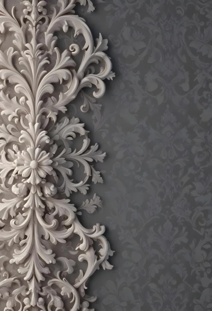 3d Model A Decorative Gray And White Damask Pattern With Ornate Floral And Scroll Designs Figure Octane Render Volumetric Highly Detailed Videogame Aesthetic 6 D827