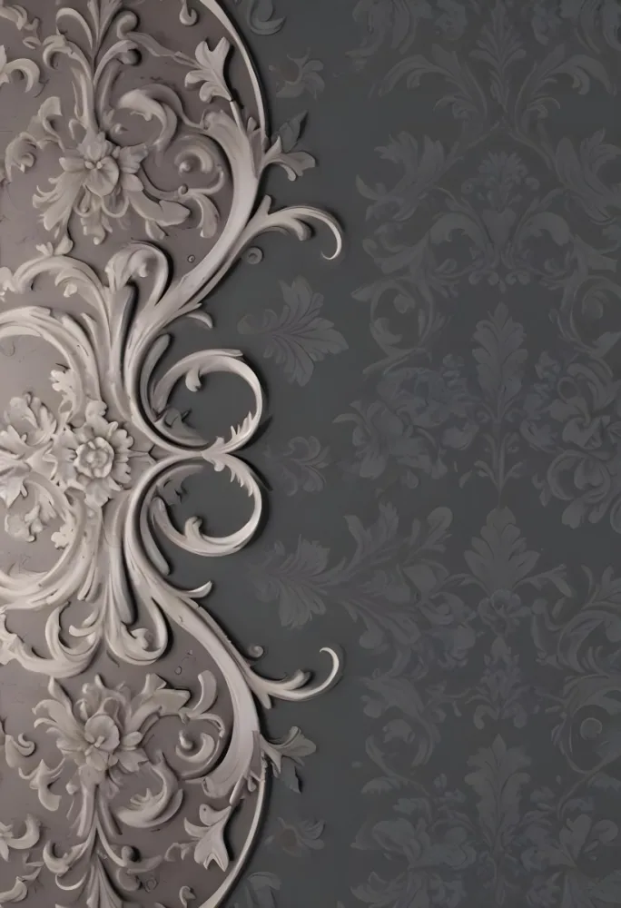 3d Model A Decorative Gray And White Damask Pattern With Ornate Floral And Scroll Designs Figure Octane Render Volumetric Highly Detailed Videogame Aesthetic 7 B515