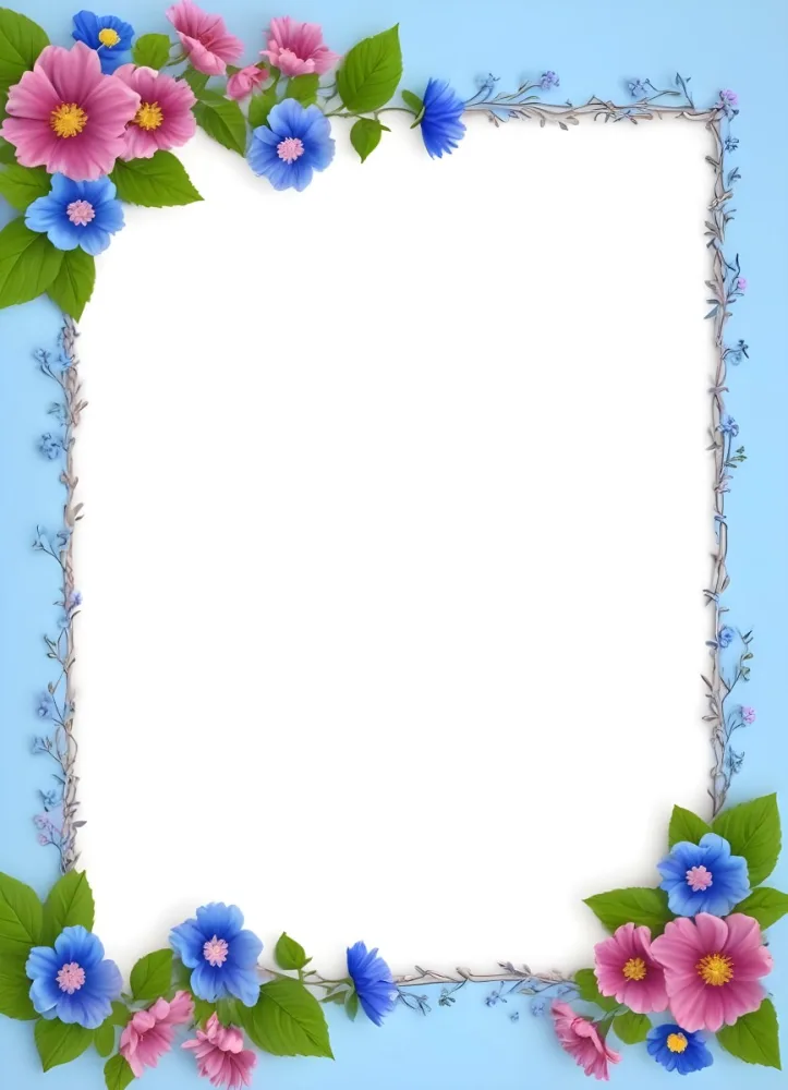 3d Model A Frame With Blue And Pink Flowers On A Light Blue Background Figure Octane Render Volumetric Highly Detailed Videogame Aesthetic 50 5200