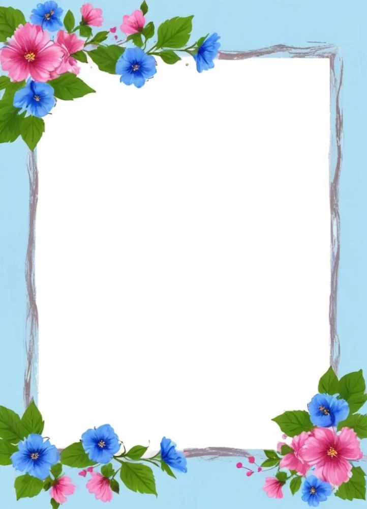 3d Model A Frame With Blue And Pink Flowers On A Light Blue Background Figure Octane Render Volumetric Highly Detailed Videogame Aesthetic 52 Ba24