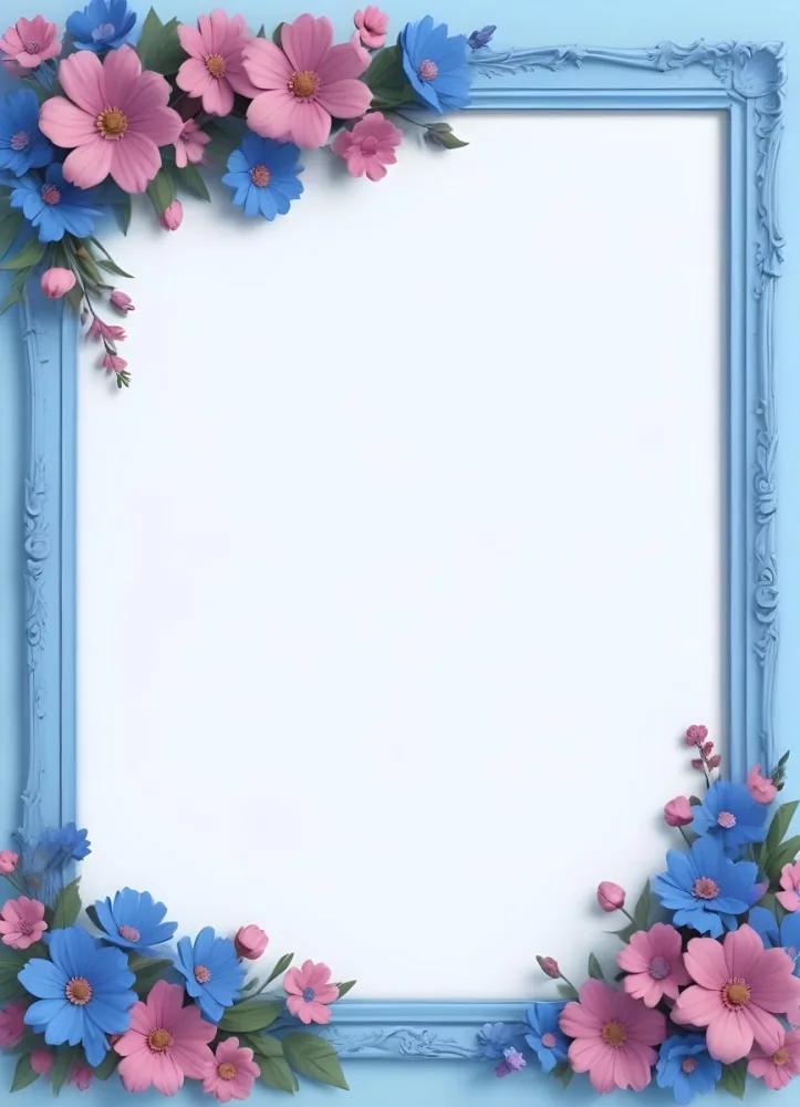 3d Model A Frame With Blue And Pink Flowers On A Light Blue Background Figure Octane Render Volumetric Highly Detailed Videogame Aesthetic 56 C4eb