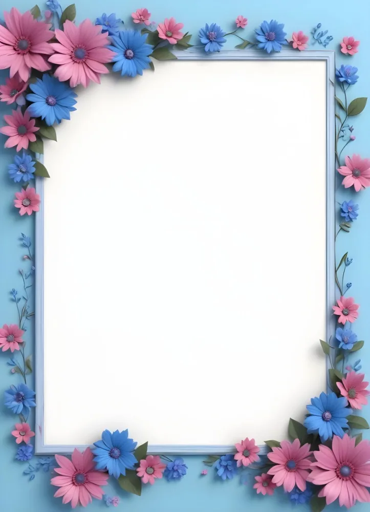 3d Model A Frame With Blue And Pink Flowers On A Light Blue Background Figure Octane Render Volumetric Highly Detailed Videogame Aesthetic 84 D998