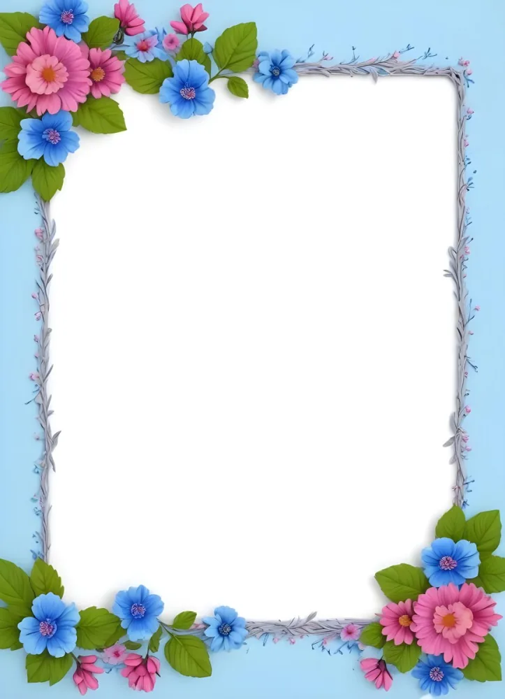 3d Model A Frame With Blue And Pink Flowers On A Light Blue Background Figure Octane Render Volumetric Highly Detailed Videogame Aesthetic 89 7c78